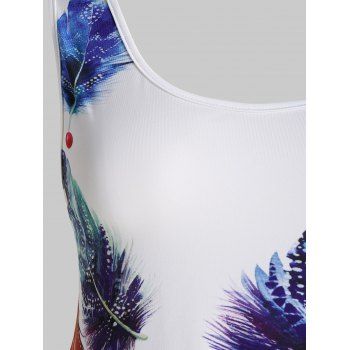 

Plus Size Feather Print Trapeze Tank Top, White