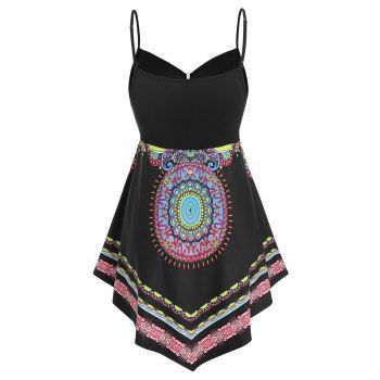 

Plus Size Tribal Print Asymmetric Tank Top, Black