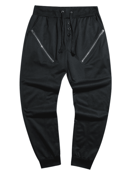 [27% OFF] 2020 Plain Mock Button Zip Casual Jogger Pants In BLACK ...