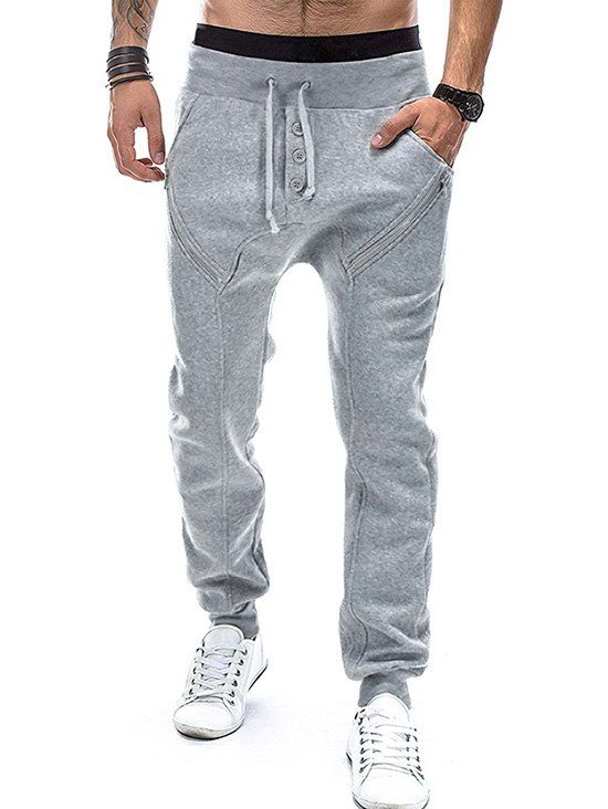 [27% OFF] 2020 Plain Mock Button Zip Casual Jogger Pants In LIGHT GRAY ...