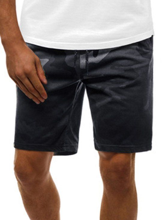 

Camouflage Print Ombre Casual Drawstring Shorts, Black