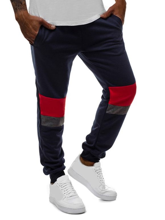 Color-blocking Striped Drawstring Jogger Pants - CADETBLUE XL