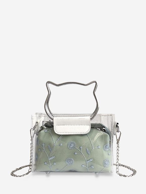 Mini Sac à Bandoulière en Vinyle Transparent Motif Floral 2 en 1  - Vert clair 
