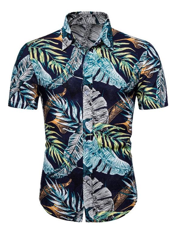 Chemise Hawaïenne Feuille Tropicale Imprimée à Manches Courtes - multicolor L