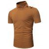 Turtleneck Horn Button Short Sleeve Slim Fit T Shirt - BROWN 2XL