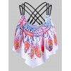 Feather Print Strappy Padded Swim Top - multicolor M