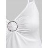 Feather Printed O Ring Ruched Plus Size Tank Top - WHITE 4X