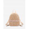 Faux Pearl Embellished Straw Small Backpack - TAN 