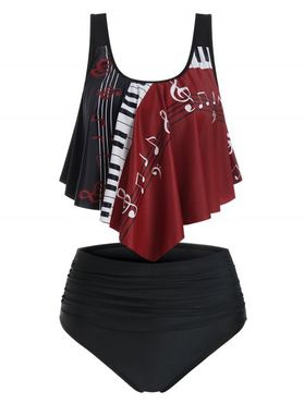 Music Note Print Ruched Padded Tankini Swimwear