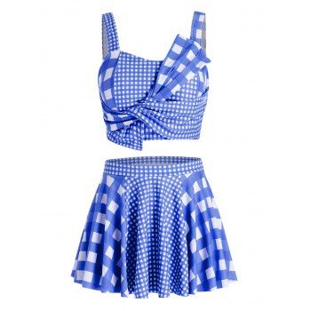 

Plus Size Plaid Pattern Asymmetric Tankini Swimsuit, Blueberry blue