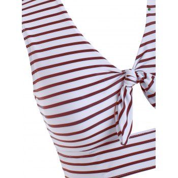 

Striped Floral Knotted Two Piece Swimsuit, Red wine