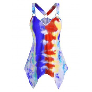 

Plus Size Tie Dye O Ring Hanky Hem Tank Top, Blue