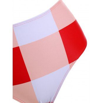 

Plaid Tie Front High Waisted Bikini Swimwear, Red