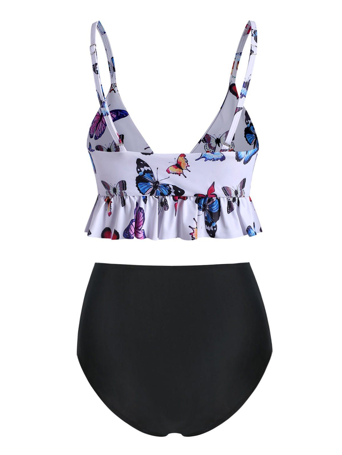 [12% OFF] 2020 Butterfly Print Ruffle Ruched Reversible Bikini Swimwear ...