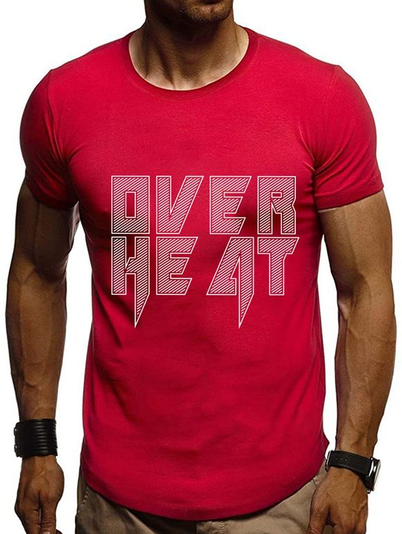 T-shirt Graphique Imprimé à Manches Courtes - Rouge Lave 2XL