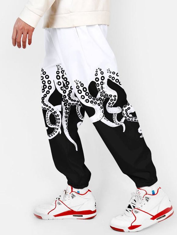 Pantalon de Jogging à Imprimé Pieuvre à Cordon - Noir 4XL