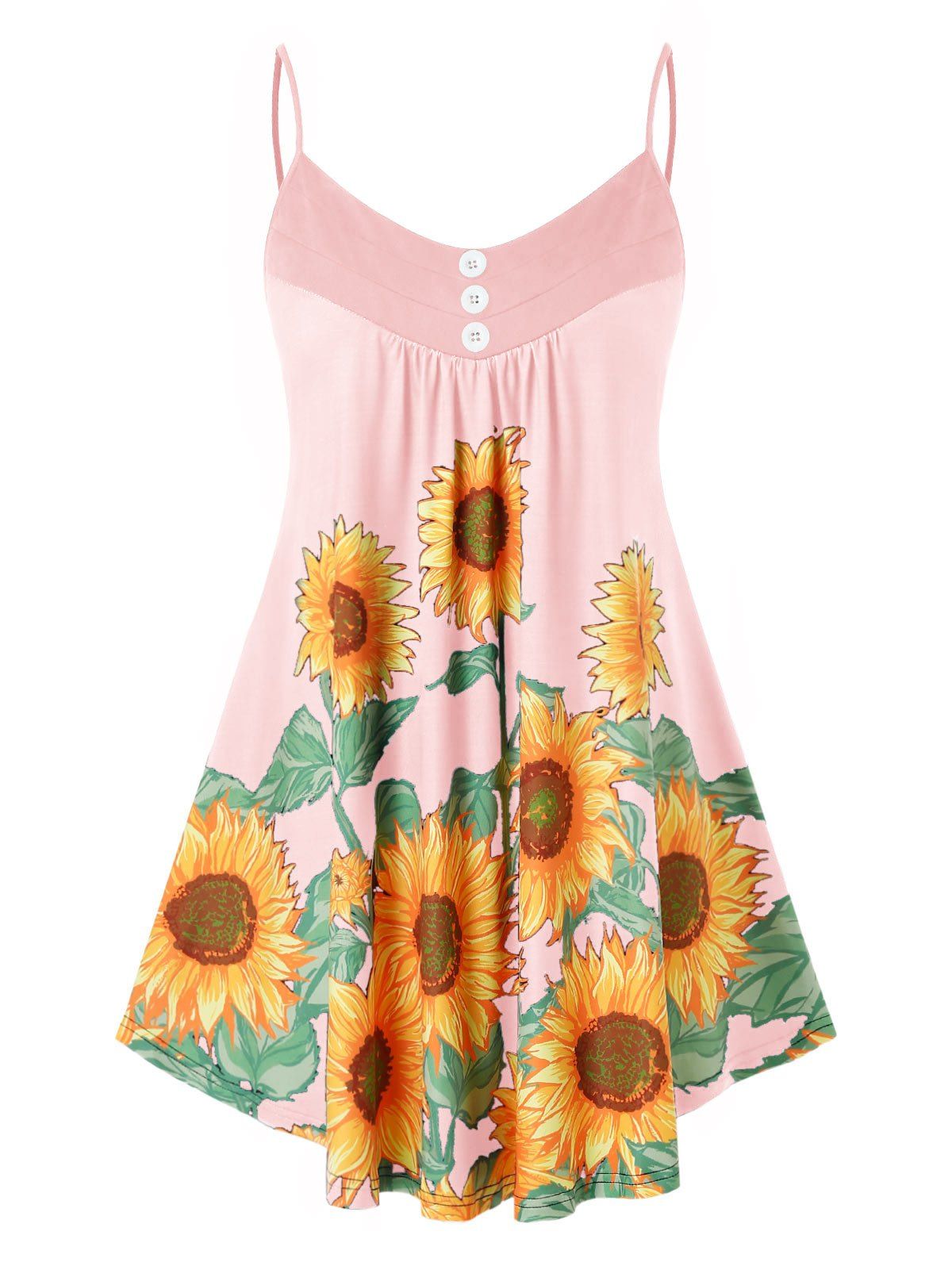 

Plus Size Sunflower Print Spaghetti Strap Tank Top, Light pink