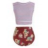 Striped Floral Knotted Two Piece Swimsuit - RED WINE S