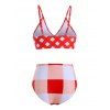 Plaid Tie Front High Waisted Bikini Swimwear - RED S