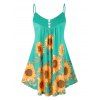 Débardeur à Bretelle Fine Boutonné Tournesol Imprimé Grande Taille - Vert Tortue de Mer 5X