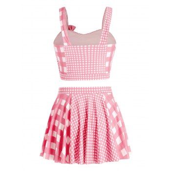 

Plus Size Plaid Pattern Asymmetric Tankini Swimsuit, Pink