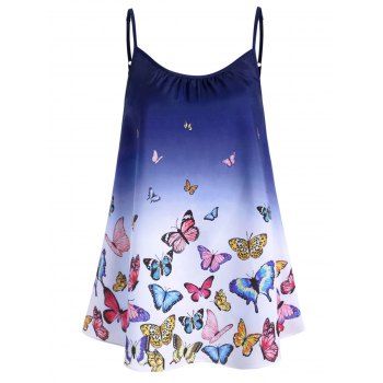 

Plus Size Butterfly Print Ombre Color Tank Top, Blue