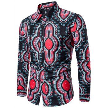 

Allover Tribal Graphic Print Long Sleeve Shirt, Black