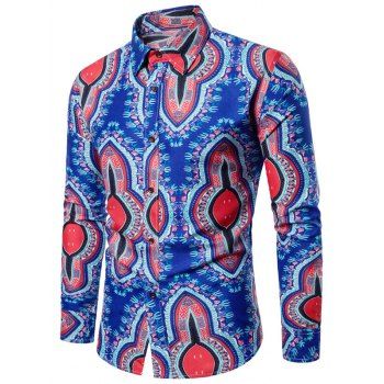 

Allover Tribal Graphic Print Long Sleeve Shirt, Cobalt blue