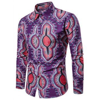 

Allover Tribal Graphic Print Long Sleeve Shirt, Purple iris