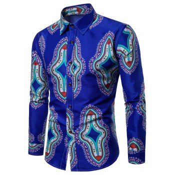 

Long Sleeve Graphic Print Casual Shirt, Cobalt blue
