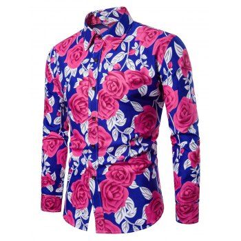 

Allover Flower Printed Long Sleeve Shirt, Cobalt blue