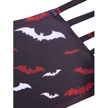 Gothic Bat Print High Waist Swimsut Lace-up Crossover Two Piece Bikini Swimwear