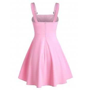 

Buckle Strap Grommet Tape Flare Dress, Pink
