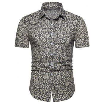 

Floral Geometric Print Short Sleeve Shirt, Beige