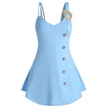 

Pure Color Buckled Cami Tank Top, Light blue