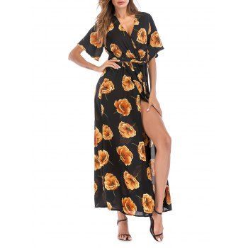 

Overlap Belted Floral Surplice Maxi Dress, Multicolor