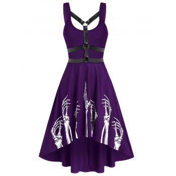 

Skeleton Print Harness Insert High Low Dress, Dull purple