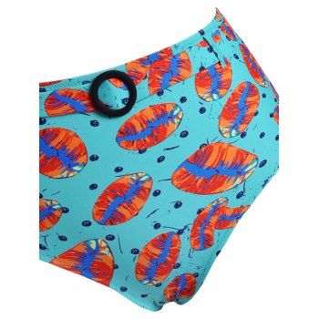 

Halter Lip Print Ring Wrap Bikini Swimwear, Turquoise