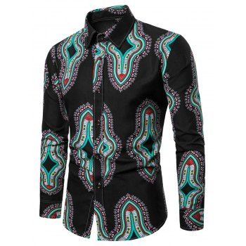 

Long Sleeve Graphic Print Casual Shirt, Black