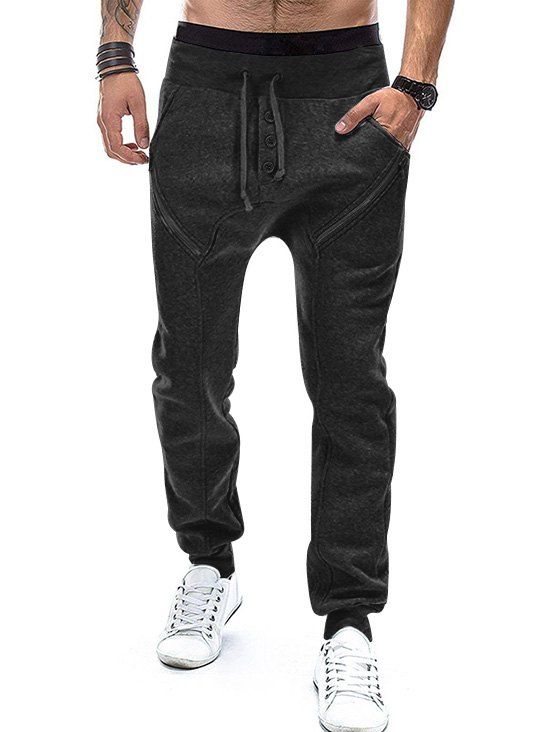 Pantalon de Jogging Décontracté Simple Zippé avec Bouton - Noir S