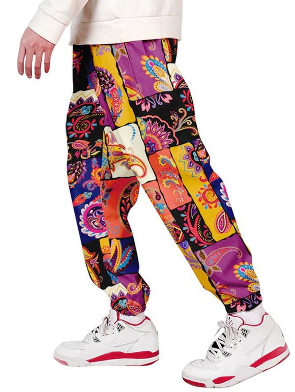 Pantalon de Jogging à Imprimé Fleur Cachemire à Cordon - multicolor B 3XL