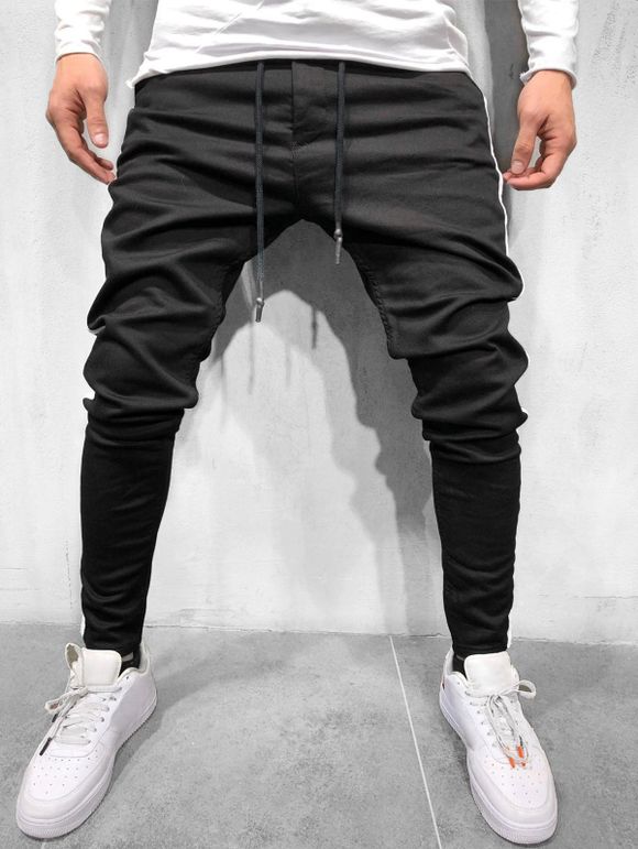 Pantalon Décontracté en Couleur Jointive Design à Cordon - Noir S