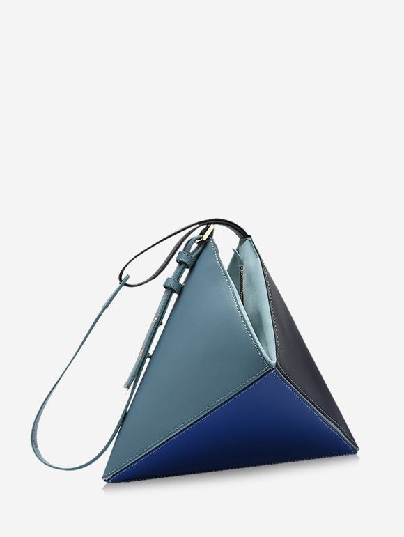 Colorblock Geo Leather Handbag - BLUE KOI 