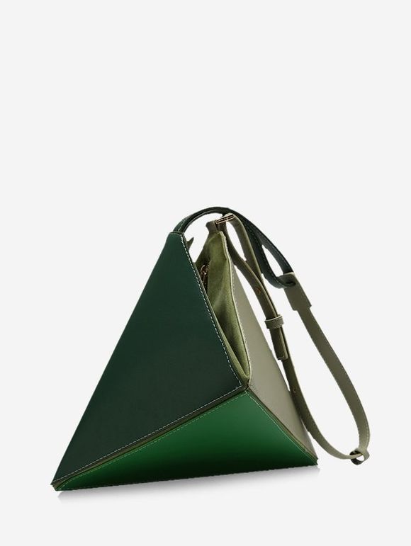 Sac à Main Géométrique en Blocs de Couleurs en Cuir - Vert Mer Moyen 