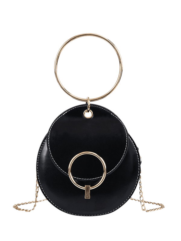 [30 OFF] 2020 Round Metal Handle Crossbody Bag In BLACK DressLily