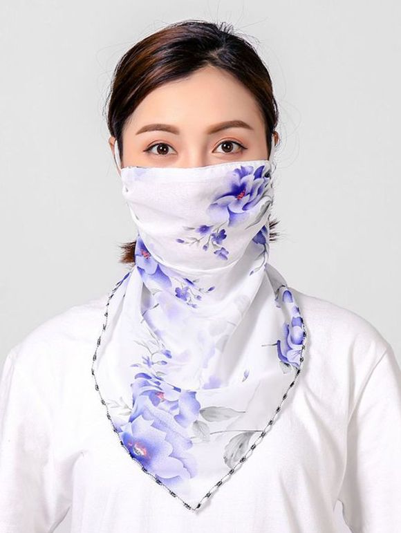 Écharpe Masque Fleur Imprimée pour Extérieur - Blanc 