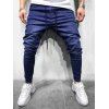 Pantalon Décontracté en Couleur Jointive Design à Cordon - Bleu Foncé Toile de Jean L