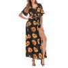 Bohemian Summer Floral Dress Surplice High Slit Belted Long Flowy Maxi Overlap Casual Dress - multicolor S