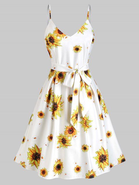 white dress with sunflowers