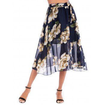 Belted Floral Midi Skirt